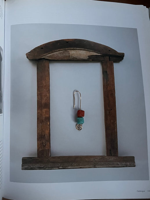 Vintage glass beads single dangle earring *red+blue